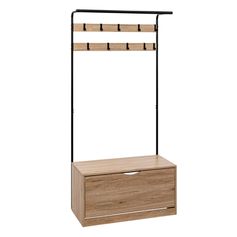 Vestiaire d’entrée et range-chaussures JANO noir et bois clair 80x175x35cm