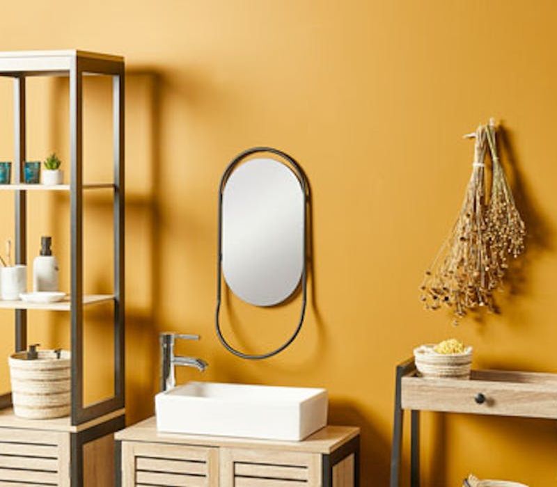 Meuble bas de salle de bain 1 panier bac à linge effect bois blanc